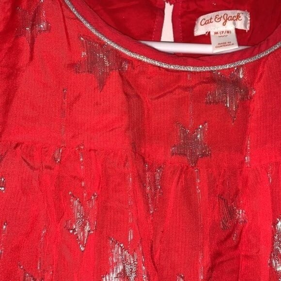 Cat & Jack Girls Red Starry Ruffle Sleeveless Dress M 7/8 Rayon & Cotton Blend - Picture 4 of 8